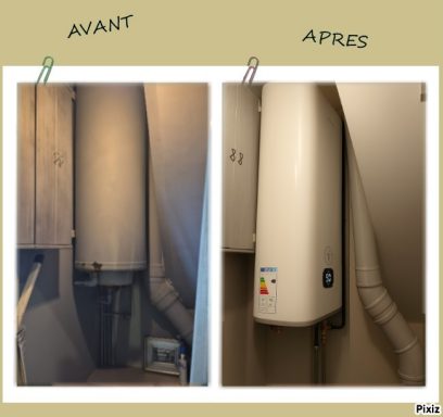 Remplacement d'un cumulus vertical mural par un ballon d'eau chaude extra-plat design moderne