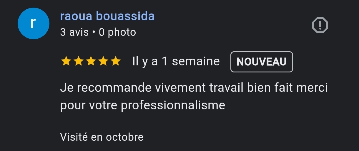 Avis client satisfait QGP Commentaire positif sur un service, soulignant son professionnalisme.
